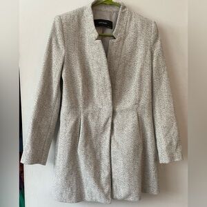Zara Gray Herringbone Blazer with Lapel Collar